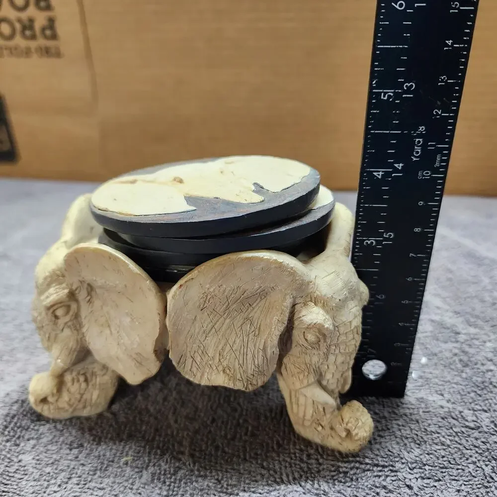 Set of 4 Stone coasters with African Elephant footed holder JJ